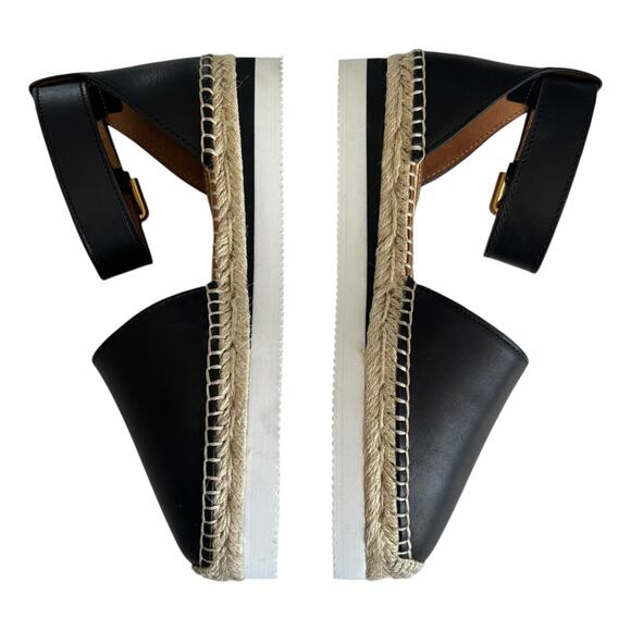 See by Chloe Glyn Black Leather Platform Ankle Strap Espadrilles Women’s Size 36 - Picture 3 of 6